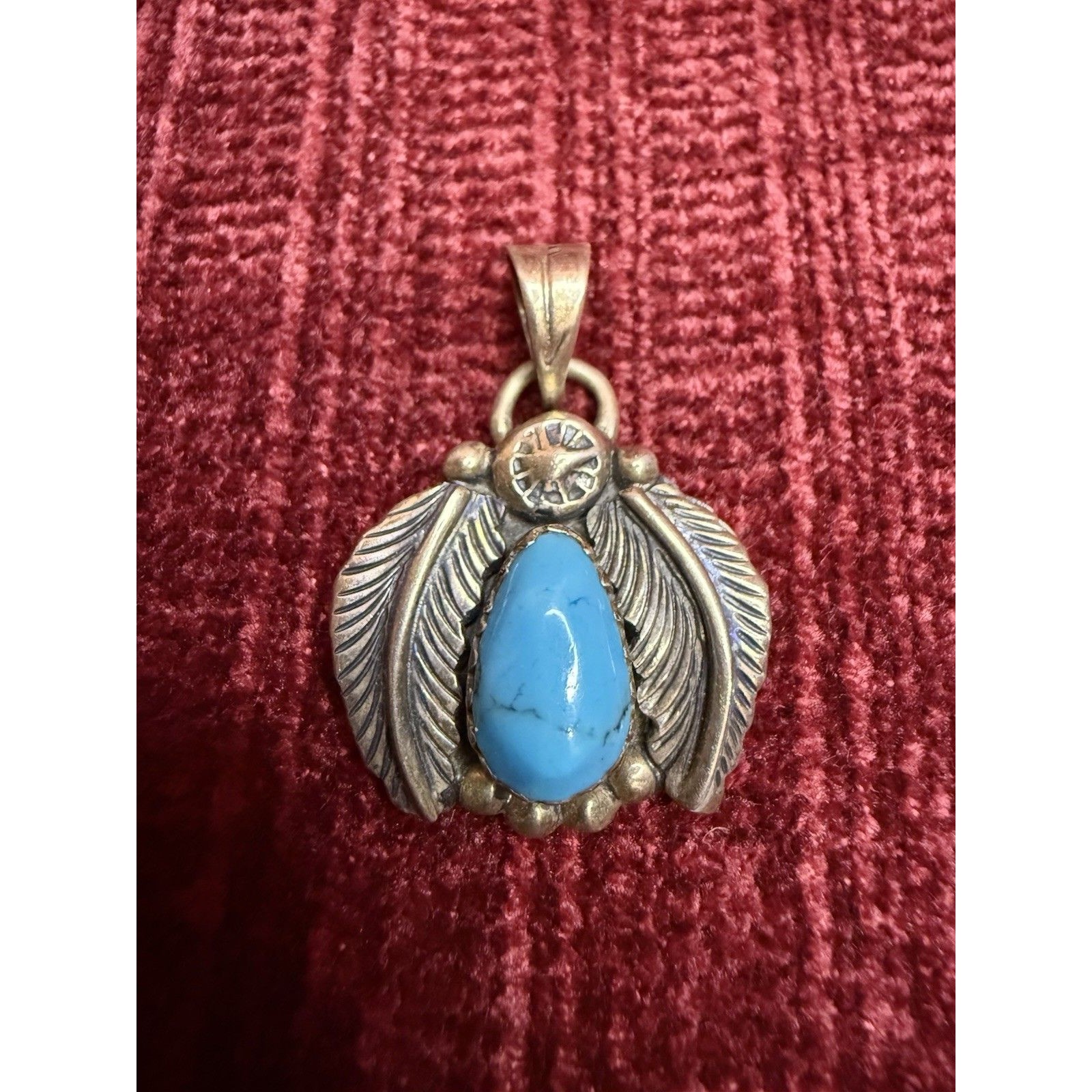 Rare Navajo Beautiful Turquoise Sterling Silver Pendant Vintage Signed Tc-17